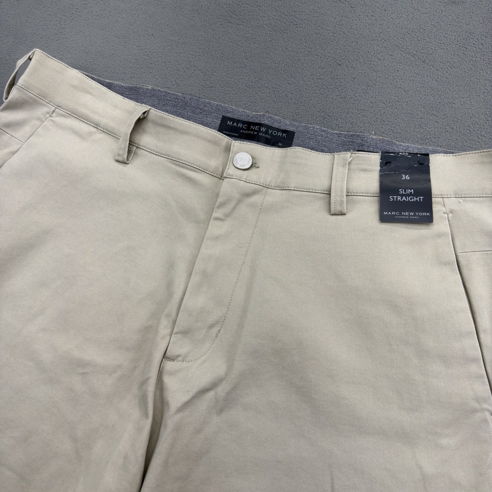 Marc New York Chino Slim Straight Twill Pants Mens 36x31  Khaki Stretch NWT